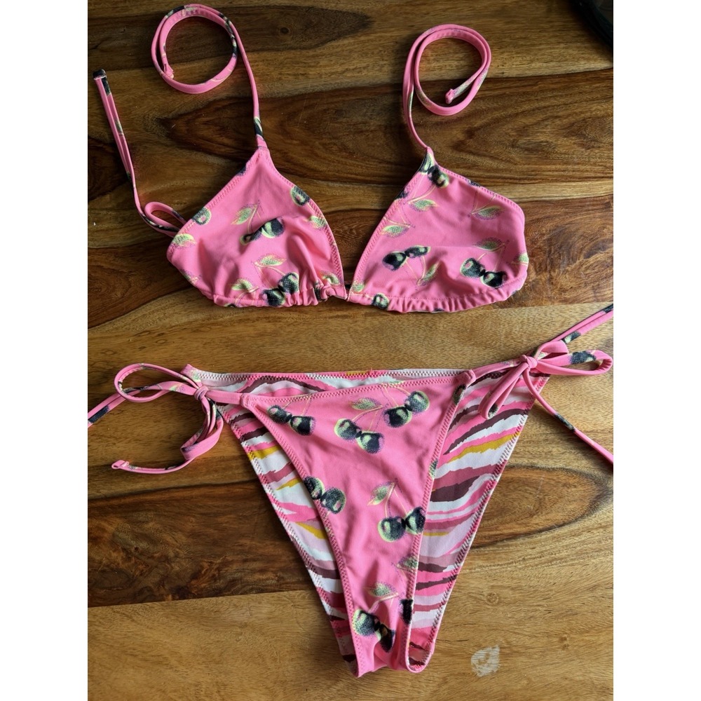 Aerie Bikini Set Cherrys And Zebra Y2K Reversible Size Small/Medium